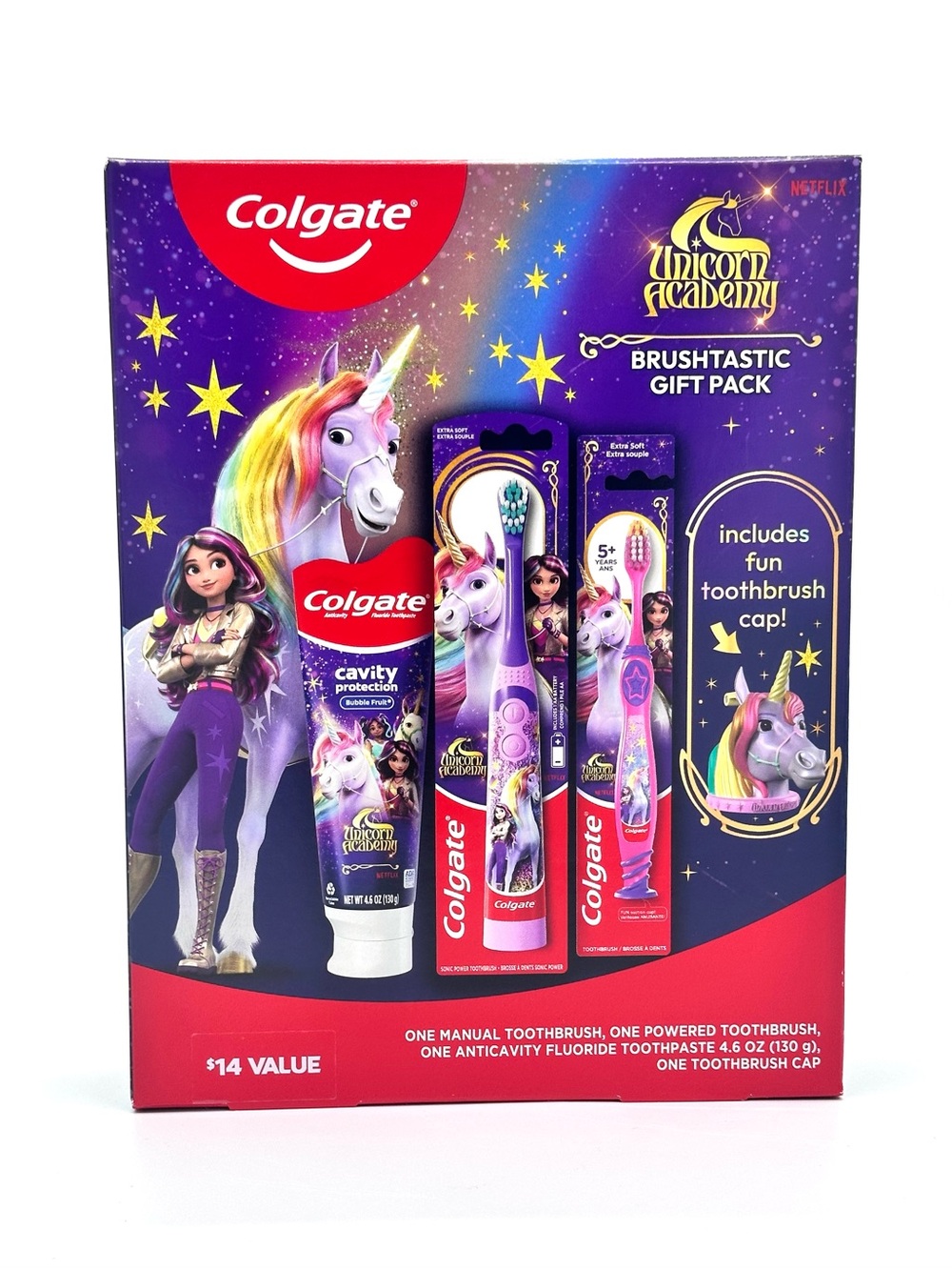 New Colgate Netflix Unicorn Academy Brushtastic Gift Pack Manual & Electric